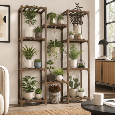 Versatile Wooden Plant Stand with 10 Shelves for Multiple Pots, High Load Capacity and Indoor/Outdoor Use