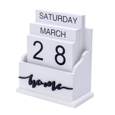 Perpetual Calendar Wooden Calendar Blocks Vintage Wood Block Calendar for Home Office Desk Accessories Week Month Date Display (White Home Calendar)