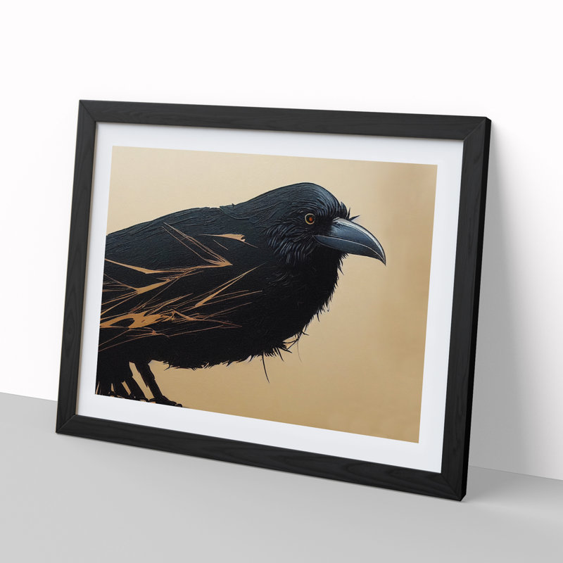 XH1022-7334X Raven Bird Vol.4 - Single Picture Frame Print, 46cm H x 64cm W x 2cm D, Black Framed