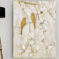 Magnolias on Gold Velvet Cloth Panoramic Canvas Art Print for Sale