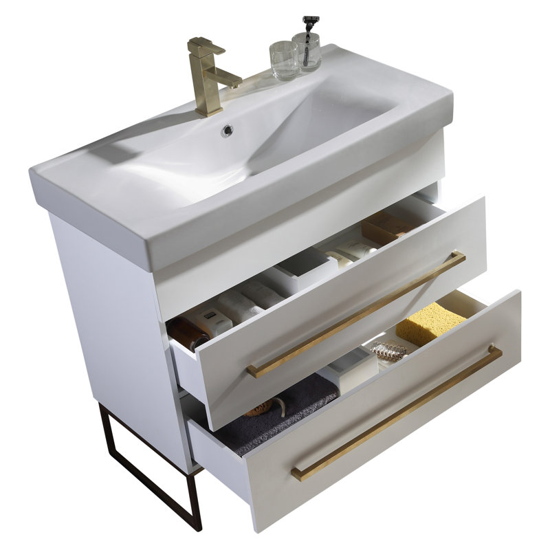 Meuble-lavabo simple 36 po Taft Avenue, Blanc, Laiton satiné
