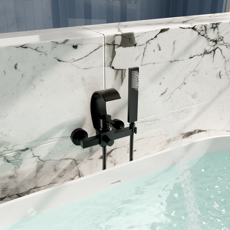 Black Brass Wall-Mount Tub Kit with Handheld Shower