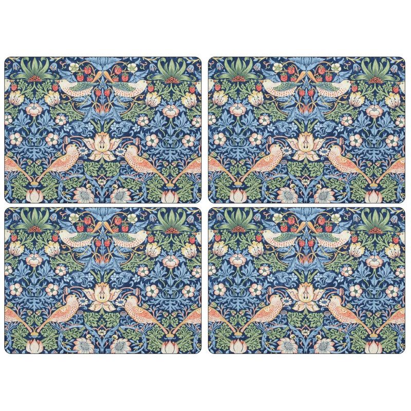 Pimpernel Morris & Co Strawberry Thief Placemats - Blue, Set of 4, Blue