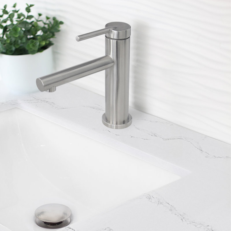 Stylish Solace Toria One-Handle 6 3/8" Centerset Bathroom Faucet, Stainless Steel