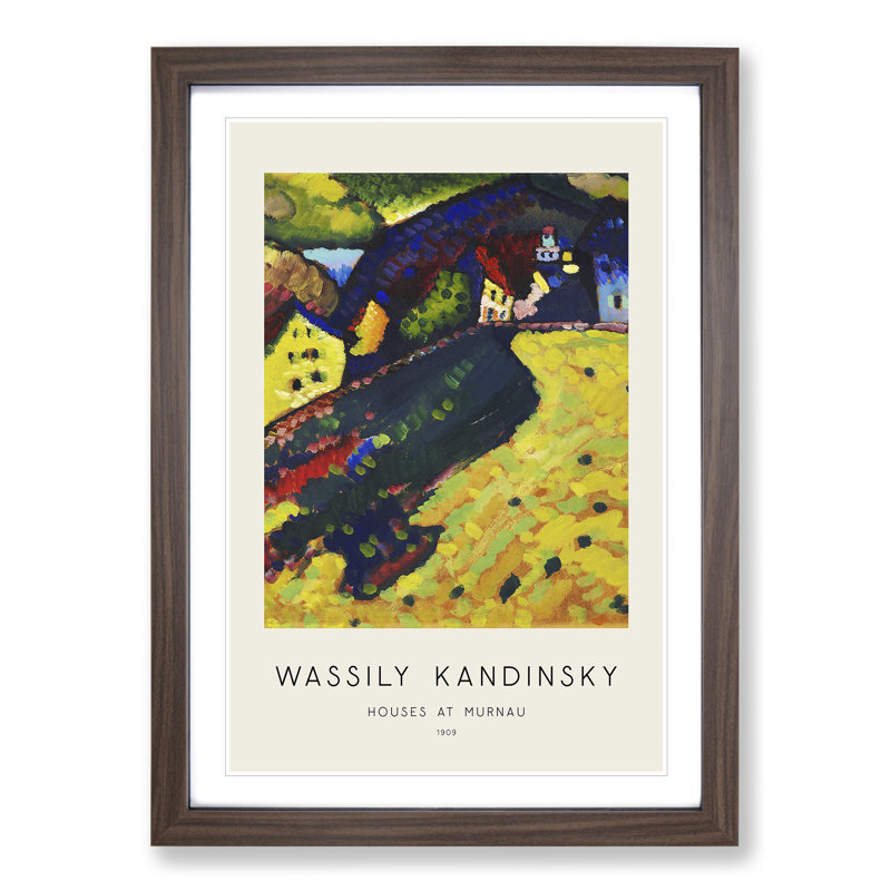 Houses at Murnau by Wassily Kandinsky - Picture Frame Painting, Walnut Framed, 48cm H x 36cm W x 2cm D