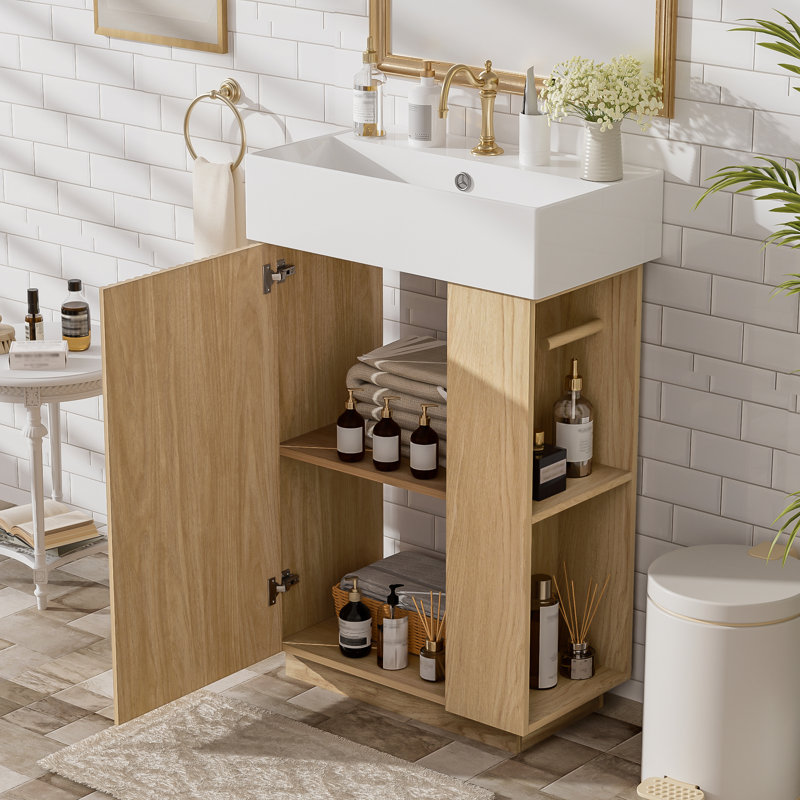 22" Single Bathroom Vanity With Ceramic Top, Wood