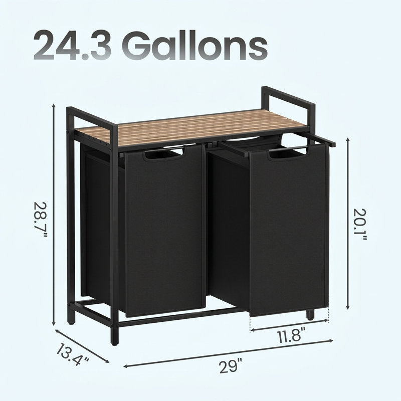 Panier à linge amovible 12,1 gallons Doulgas, Noir