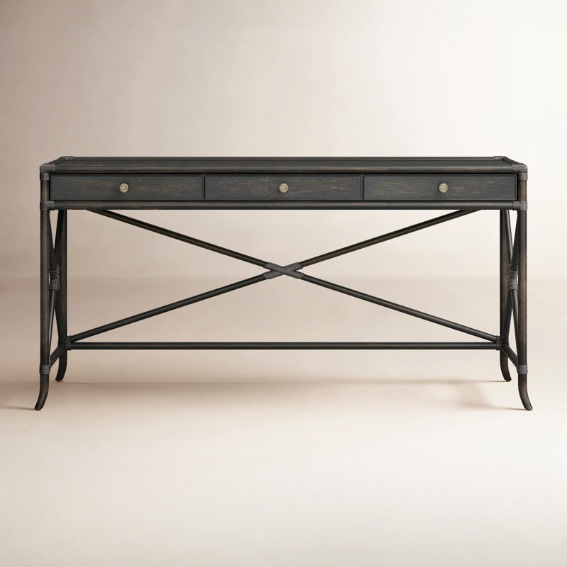 Retreat 73.5" Pole Rattan Console, Black Sand