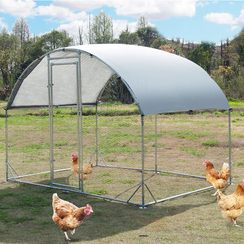 Cage à poules en métal avec cage imperméable et anti-UV pour utilisation dans une cour arrière extérieure avec toit en forme de dôme 