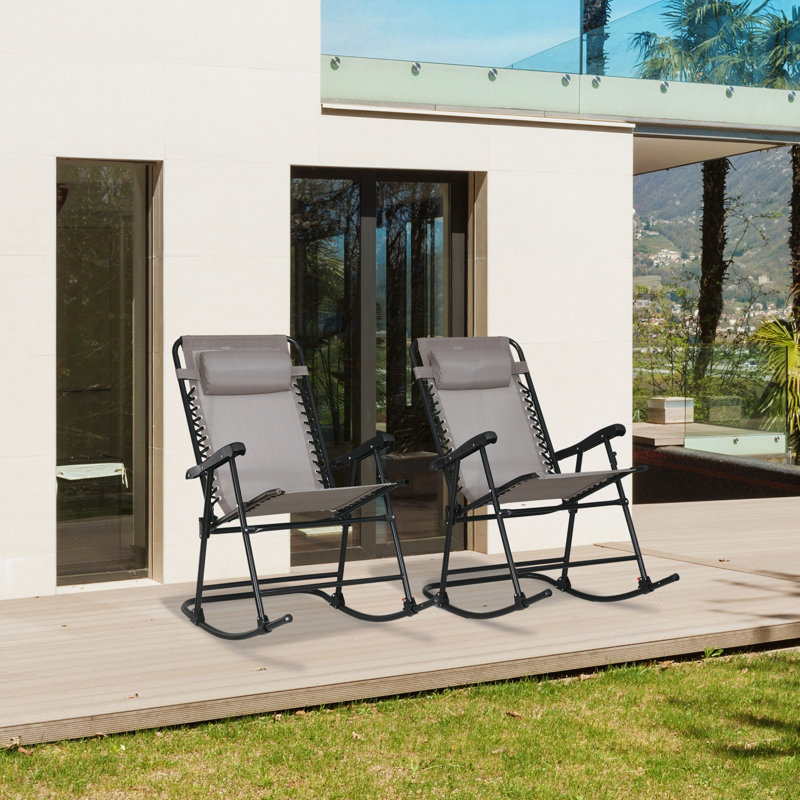 2 Piece Outdoor Rocking Chair Set, Patio Folding Lawn Rocker Set With Headrests For Yard, Patio, Deck, Backyard(Rocking Chair)
