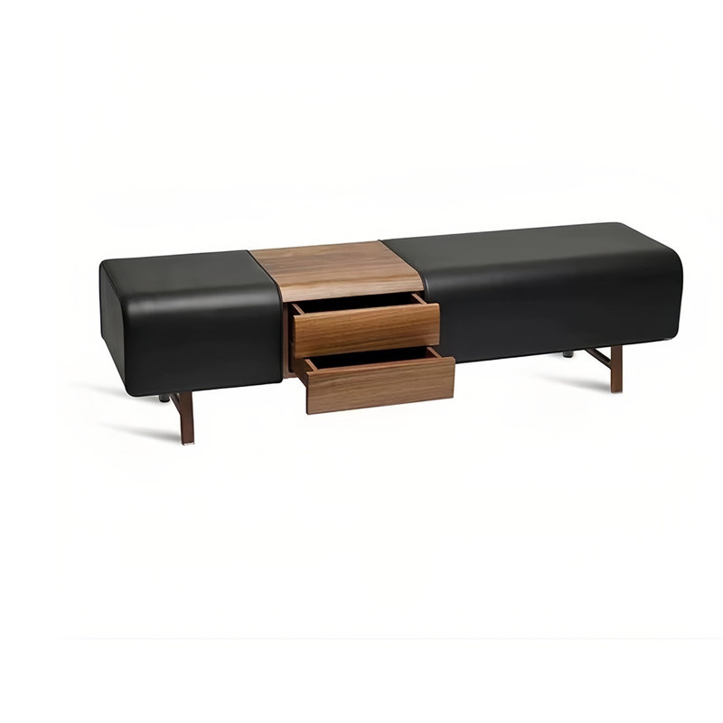 Banc de rangement rembourré en cuir, Noir/brun foncé