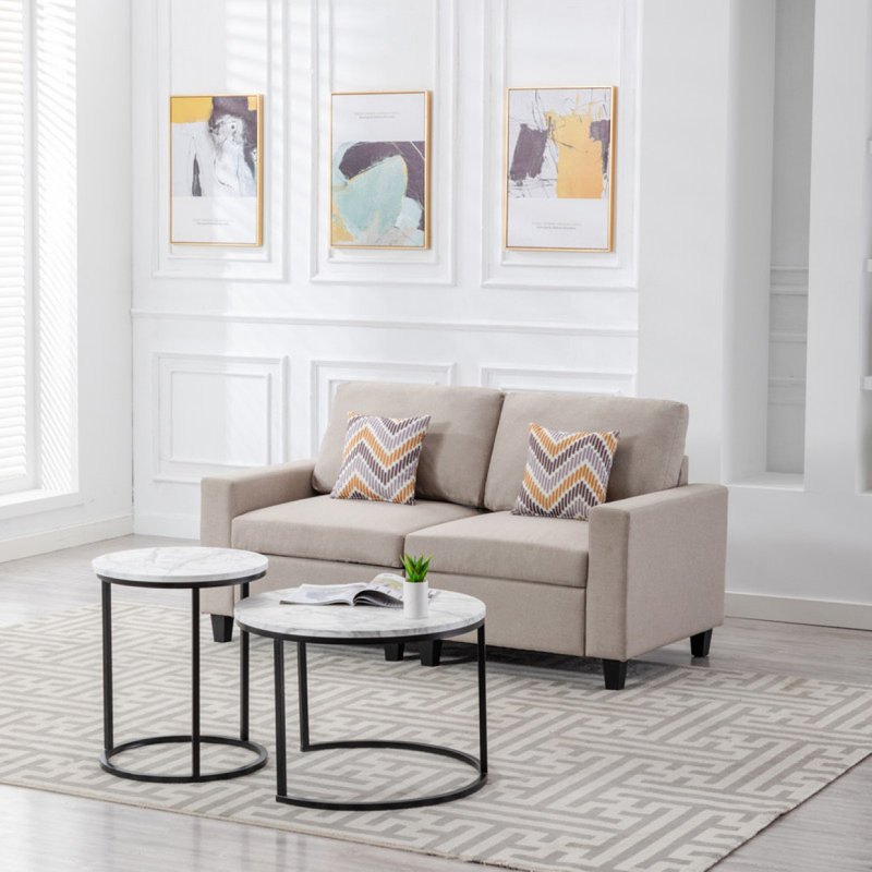 Causeuse en lin avec coussins et pieds interchangeables Modern Canapé, Beige