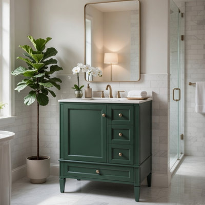Meuble-lavabo avec lavabo en céramique Cullen, 3 tiroirs, bois vert 30 po