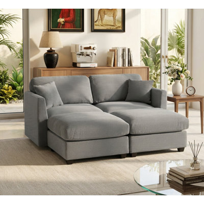 Virgus Upholstered Sectional Corduroy Sofa With Ottomans