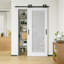 Porte de grange coulissante 52 po x 96 po en verre givré blanc apprêté 1-Lite avec trousse de quincaillerie d'installation / aucun assemblage requis-118613562
