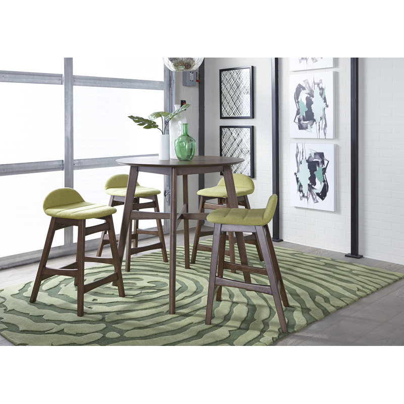 Paulina 4 Person Gathering Table Set w/ Green Upholstered Counter Chairs, Green