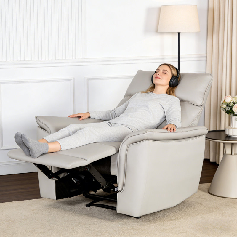 Modern 38.5" Wide Leather Match Manual Recliner Chair, Taupe