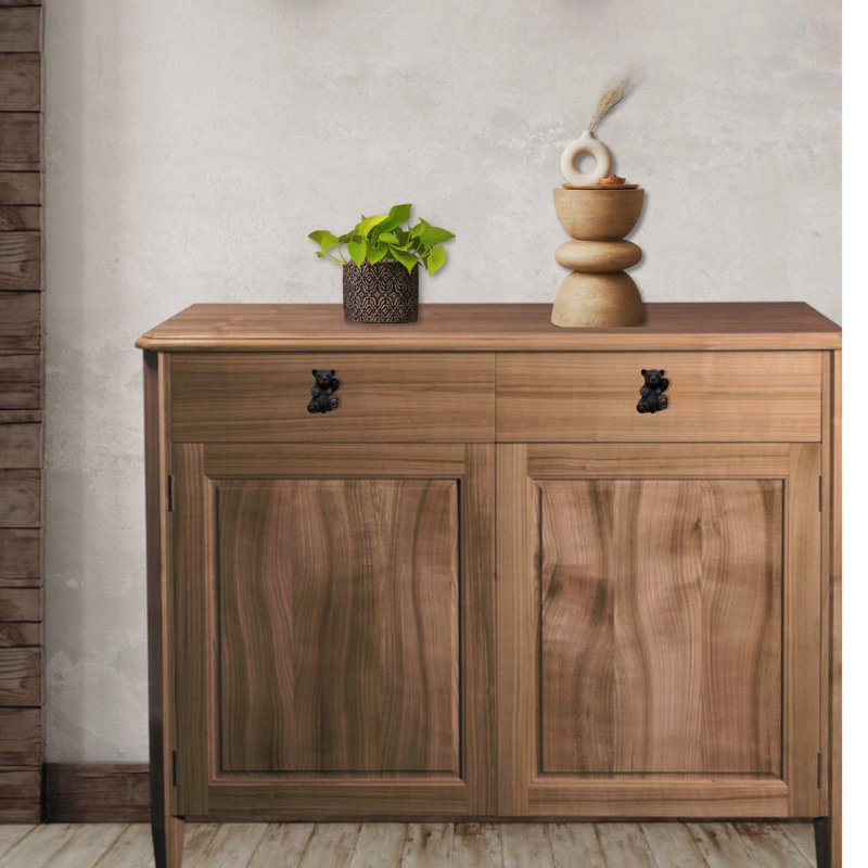 Poignée de tiroir et d'armoire en résine rustique avec motif d'ours noir