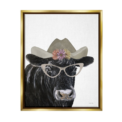 Ax-634-Giclee " Black Cow In Floral Hat " by Cindy Jacobs
