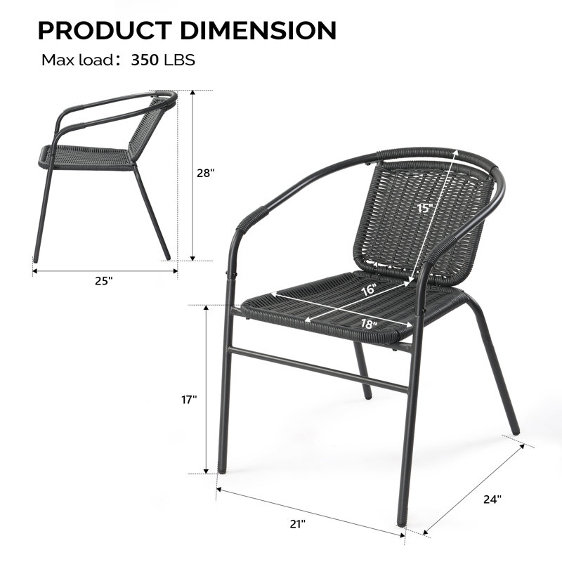 4Pcs Stackable Rattan Patio Chairs, Black