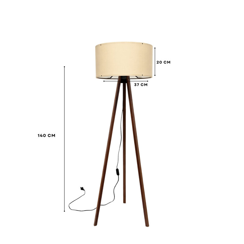 Lampe sur pied scandinave, beige, hauteur 55,1 pouces | Fabrication 100% MDF, capuchon en PVC | Abat-jour de 15,7 pouces de diamètre, hauteur de 7,9 pouces | Douille E27, 40 W maximum | Conception élégante pour la décoration intérieure moderne et l'éclairage ambiant