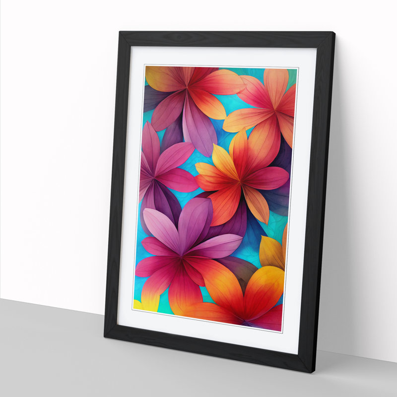 FRM-V0523-816X Floral Hydrodipped - Picture Frame Print, 34cm H x 25cm W, Black Framed