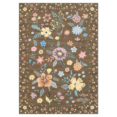 9x12 Area Rug Boho Floral Rugs Area Rug Machine Washable Rugs Flower Carpet Non Slip Carpet Rug for Living Room Bedroom Nursery Brown