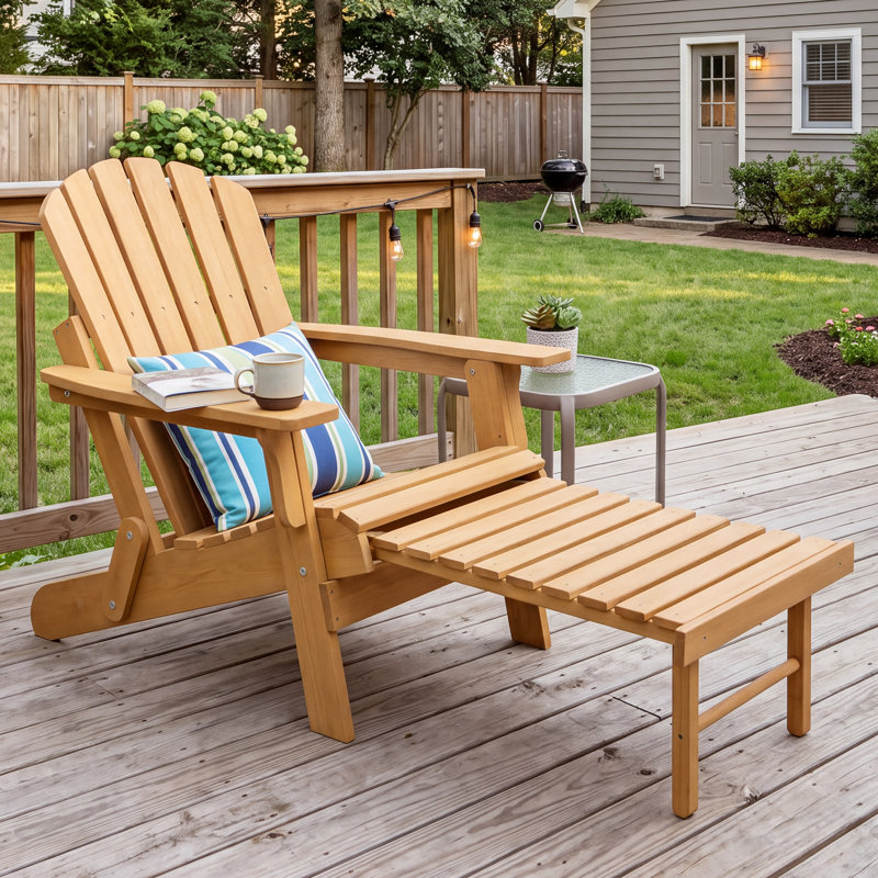 Chaise Adirondack surdimensionnée en bois massif avec repose-pieds rétractable, conception pliante et accoudoirs larges pour la terrasse et la cour arrière