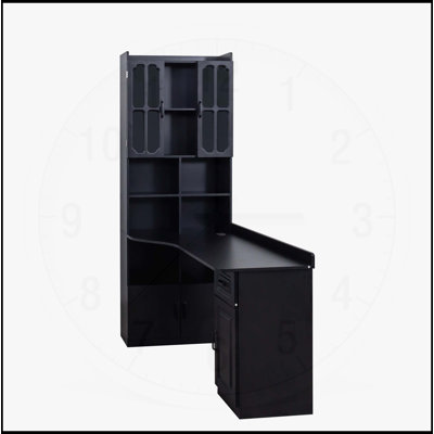 Bureau d'ordinateur d'angle en L pour bureau à domicile ou bureau, style moderne avec tiroirs, bibliothèque et huche, design 2 en 1, grand espace de travail