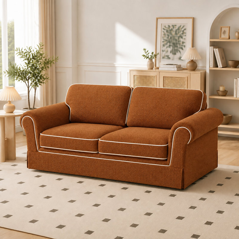 Canapé 2 places en velours côtelé de 216 cm (85 po) pour salon, canapé sans structure avec accoudoirs larges et arrondis, canapé profond et moelleux avec bords surpiqués, canapé confortable et doux pour la peau, couleur pain d'épice
