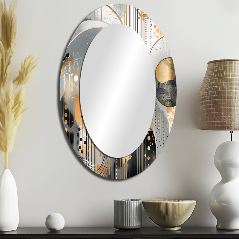 Shapes And Lines Abstract Marble I - Miroir décoratif ovale abstrait sur métal, 36 po x 24 po