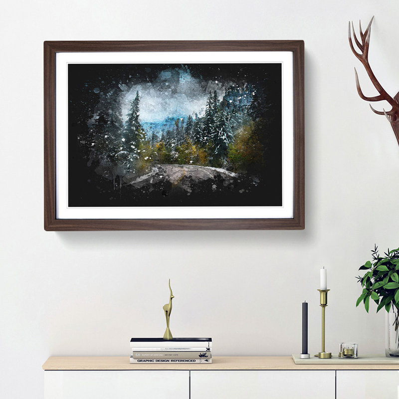 Winter Forest Road - Picture Frame Graphic Art Print, 33cm H x 45cm W x 2cm D, Walnut Framed