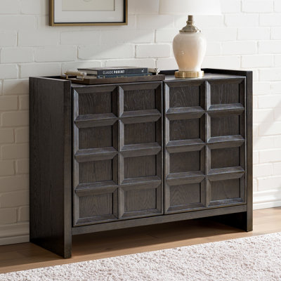 Varnum 40" 2-Door Modern Oak Cabinet with Geometric Front and Adjustable Shelves
