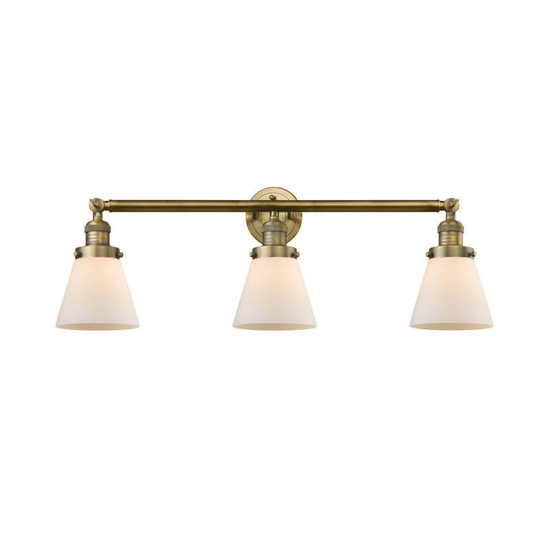 Éclairage pour meuble-lavabo de salle de bain 3 lumières Cone, Blanc mat, Laiton brossé, DEL
