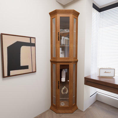 Présentoirs de coin éclairés, tablettes en verre avec portes en verre trempé, armoires de bar, tablettes avec tablettes réglables