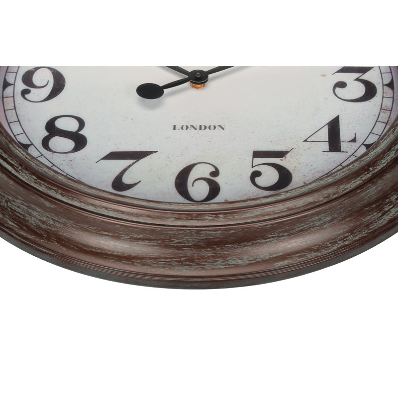 Horloge murale ronde 20 po, brun antique, style transitionnel | Idée cadeau
