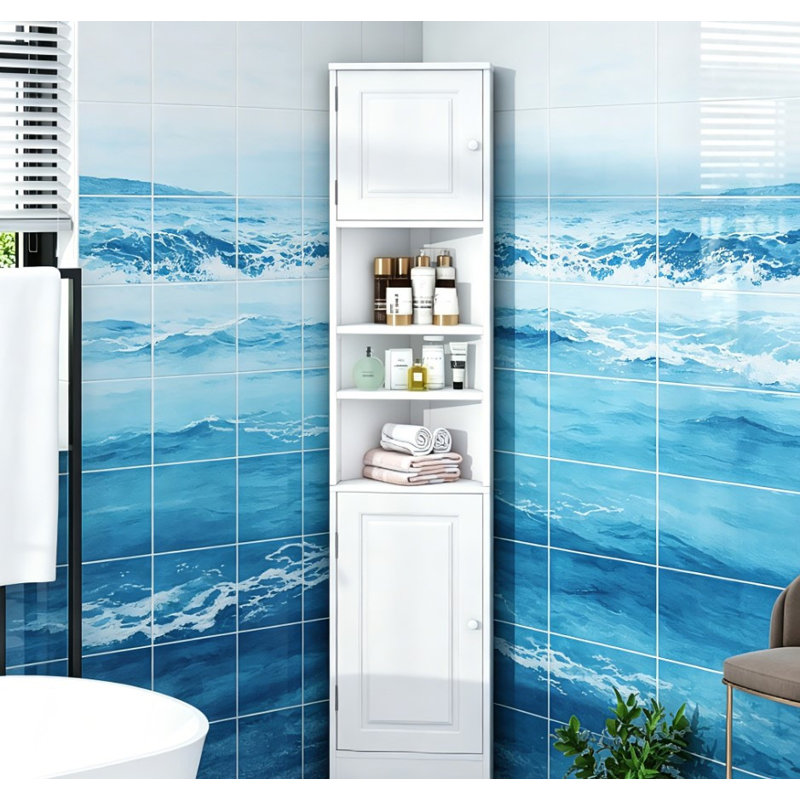 Armoire de rangement 66 po H 66,9 po avec 2 portes et tablettes réglables pour salle de bain, petits espaces, White