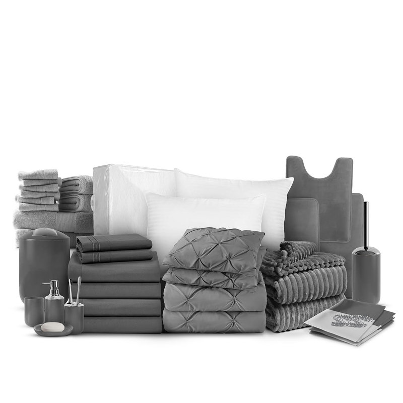 College Dorm Bundles Gray Microfiber 34 Piece Comforter Set