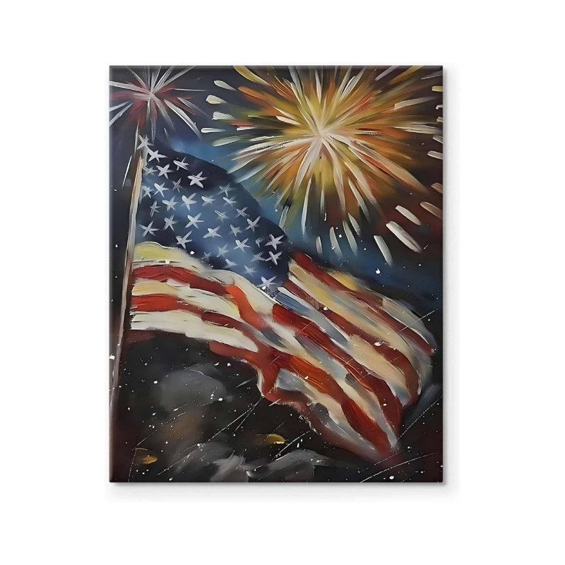 Fireworks Flag Canvas Wall Art 16 x 20 Inch Independence Day Night Scene Wall Décor
