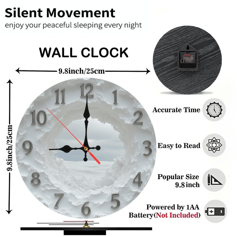 Horloge murale blanche paysage d'hiver