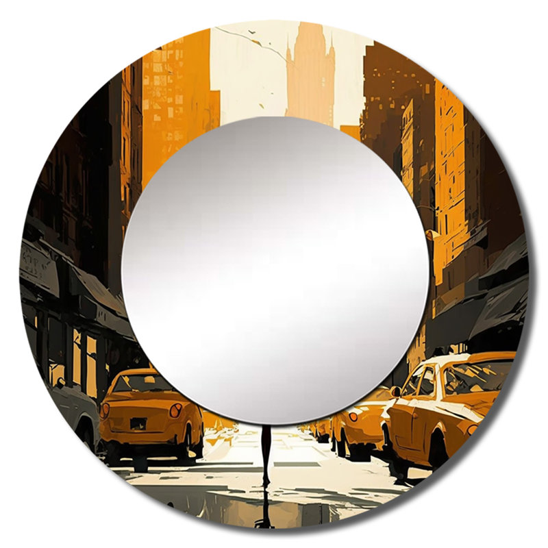 Saula Young and Stylish In New ORk - grand miroir mural New York, miroir rond rond crème, impression d'art en métal