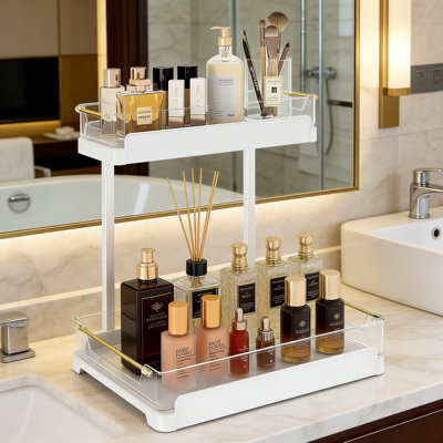 Organisateur de comptoir à 2 niveaux avec plateaux amovibles, étagère de maquillage et de parfum pour salle de bain, organisateur robuste et imperméable pour la maison et la cuisine