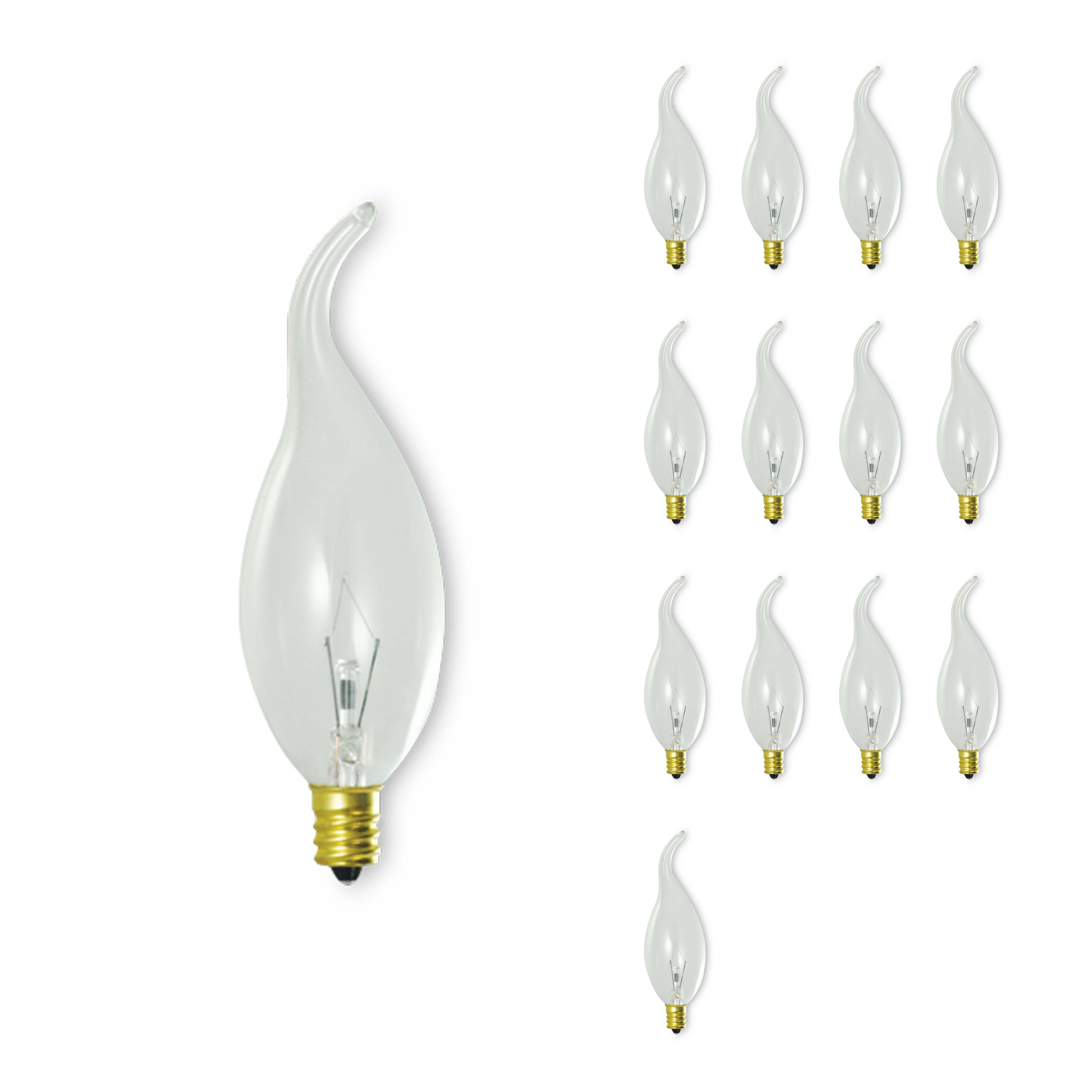 Bulbrite CA8 Bent Tip Decorative Bulb, Clear/Warm White, 15 W, 130 V