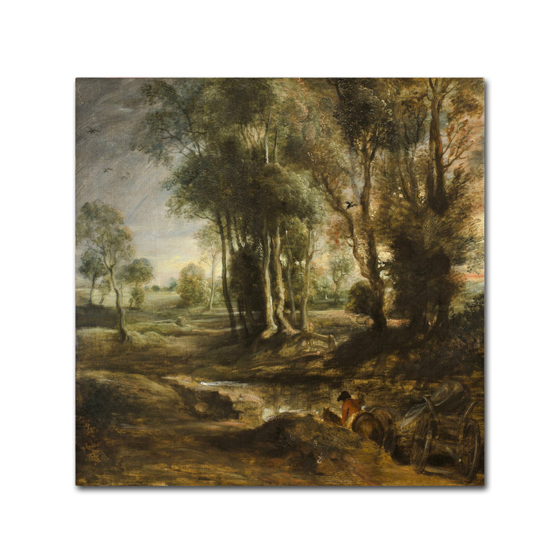 «Evening Landscape With Timber Wagon» par Peter Paul Rubens, reproduction sur toile tendue, H 18 po x l 18 po