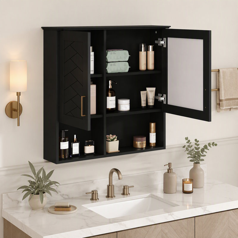 Armoire à pharmacie murale 2 en 1 pour salle de bain avec miroir haute définition, tablettes réglables et portes à fermeture en douceur