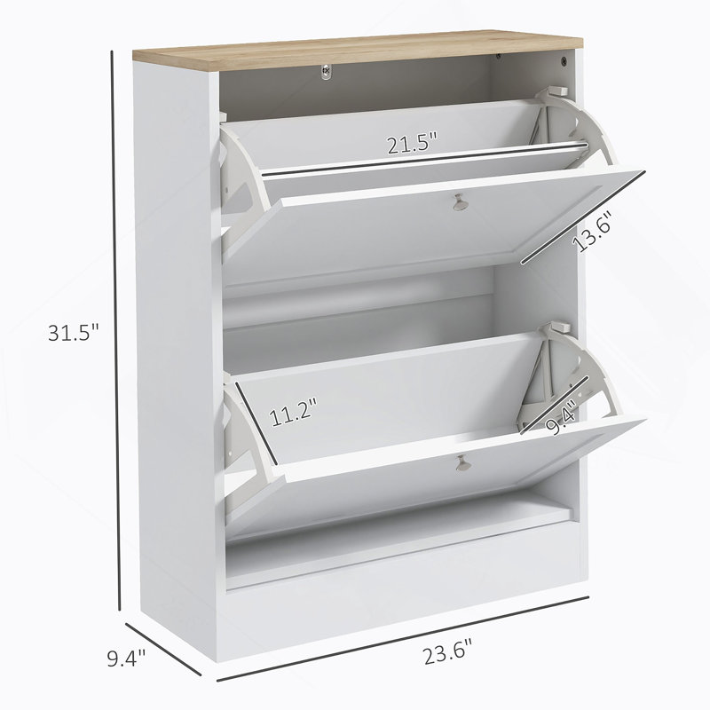 Slim Shoe Cabinet For Entryway, Modern Hidden Shoe Storage Cabinet With 2 Flip Drawers And Adjustable Shelves For 12 Pairs Of Shoes
