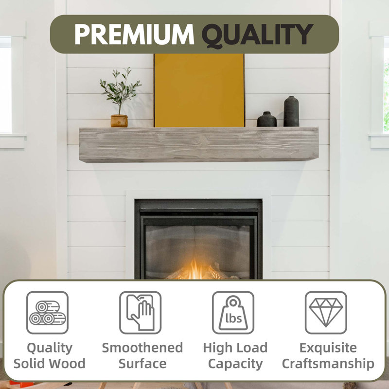 Rustic Wood Floating Fireplace Mantel Shelf – Wall-Mounted Home Decor, 72"