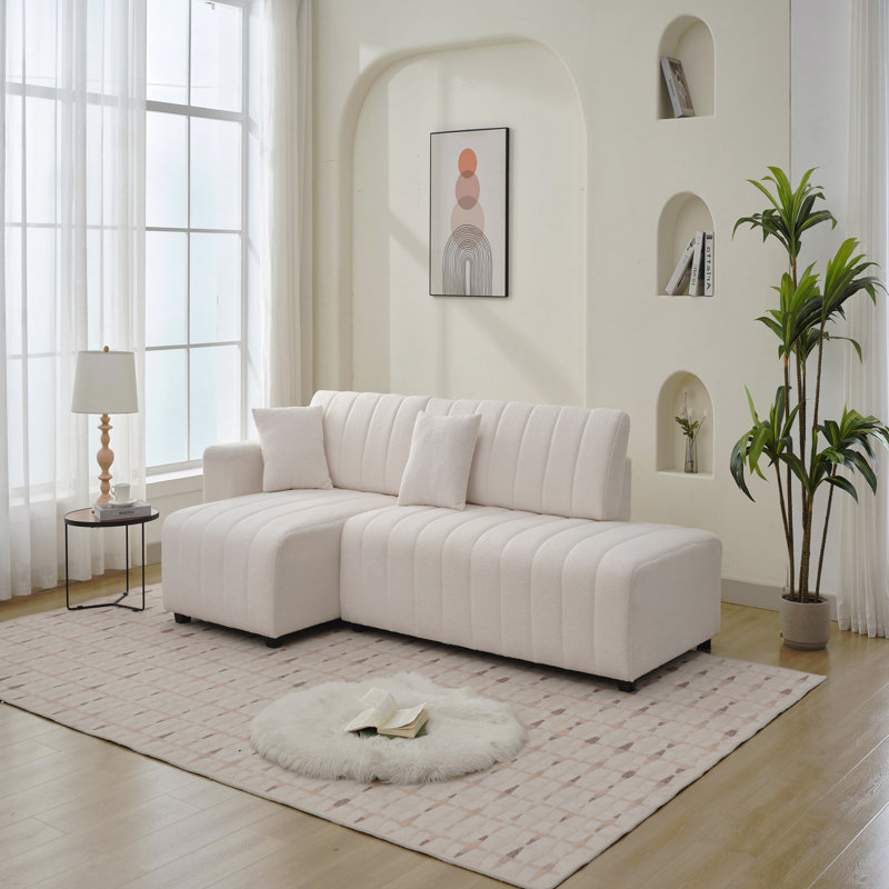 Canapé modulaire en laine faisant face à gauche avec méridienne, Orienté à gauche (vu de face), Beige