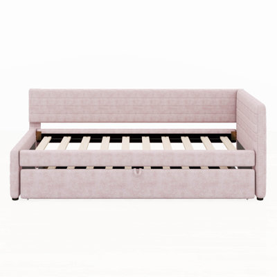 Lit de jour simple rembourré avec lit gigogne, canapé-lit en L, structure de lit simple en bois, sommier non requis
