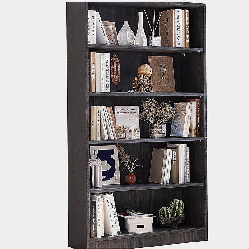 5 Tier Bookcase Modern Wood Bookshelf, Gray
